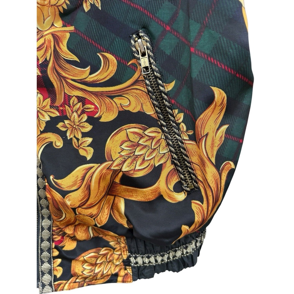 Vintage 90s Off Limits Bomber Jacket Plaid Ornate Baroque Mens Medium Full Zip - Picture 7 of 9